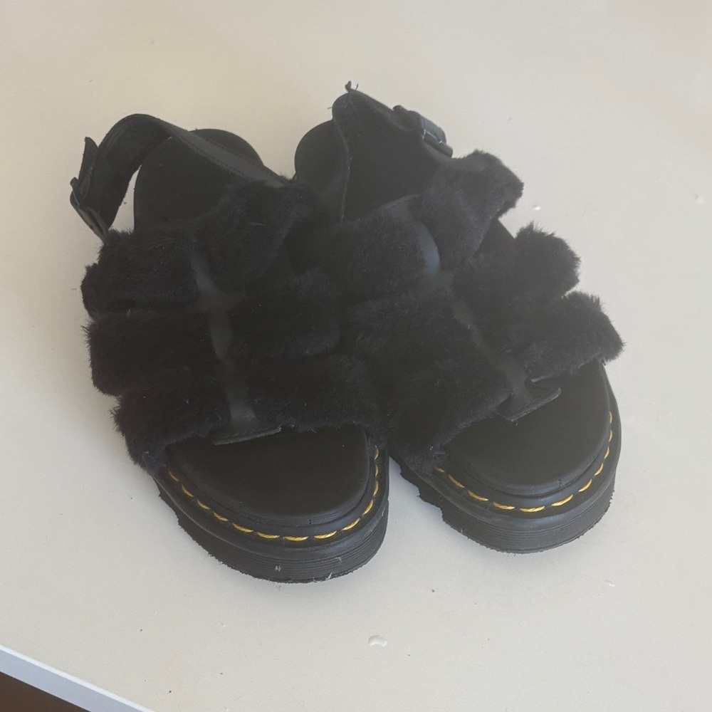 Dr. Martens Black Furry Sandals